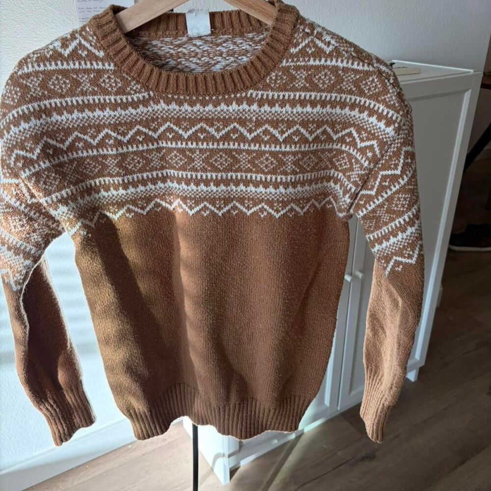 Melrose and Market Gray Fair Isle Mock Neck Knit Sweater Size XS